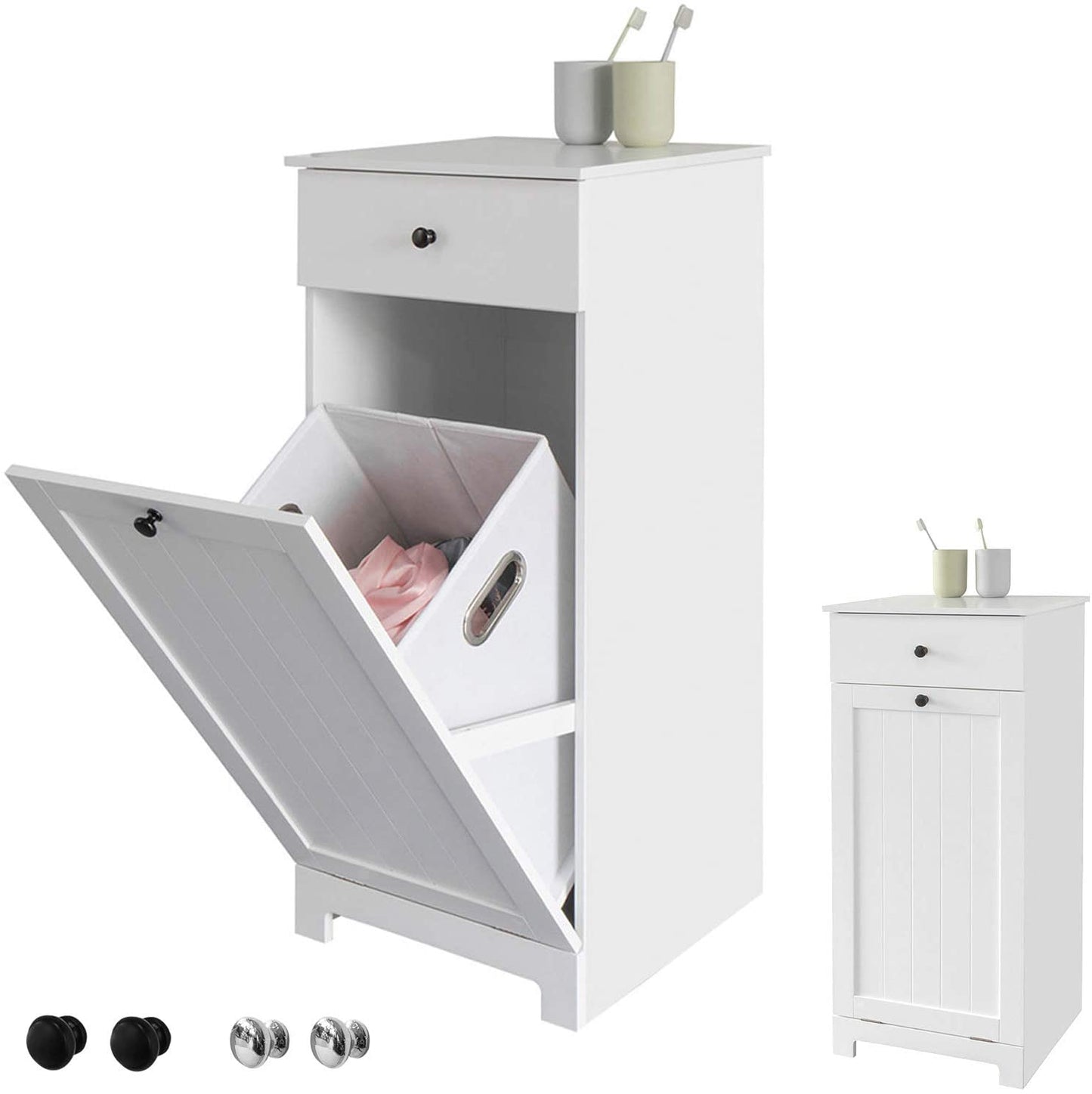 NNEDSZ White Bathroom Cabinet with Laundry Basket and Drawer - UrbanNest Co
