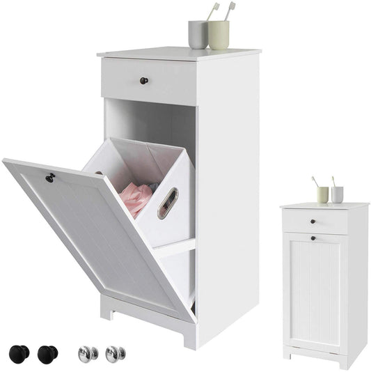 NNEDSZ White Bathroom Cabinet with Laundry Basket and Drawer - UrbanNest Co