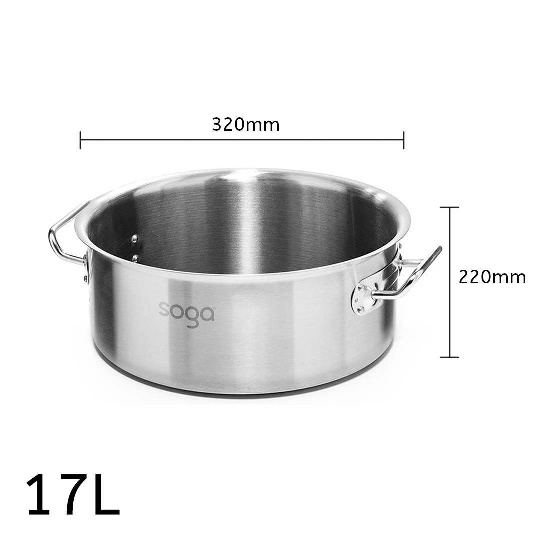 SOGA Stock Pot Thick Stainless Steel Without Lid 17L 18/10 - UrbanNest Co