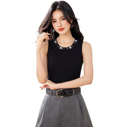 Chic Beaded Strapless Top for Women Spring and Autumn Sleeveless T-Shirt, Fitted Knitwear, Blazer Inner Layer - UrbanNest Co
