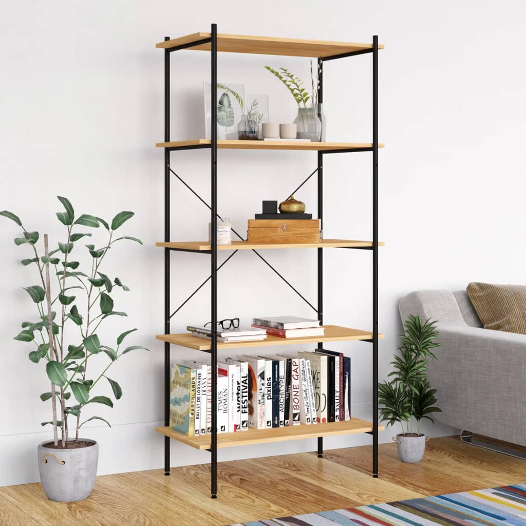NNEVL 5 - Tier Shelving Unit Black and Oak 80x40x163 cm - UrbanNest Co