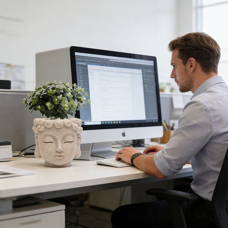 Buddha Head Flower Pot, Small Resin Succulent Planter, Garden Pot Home Office Desk Decoration - UrbanNest Co