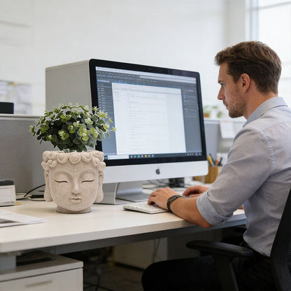 Buddha Head Flower Pot, Small Resin Succulent Planter, Garden Pot Home Office Desk Decoration - UrbanNest Co