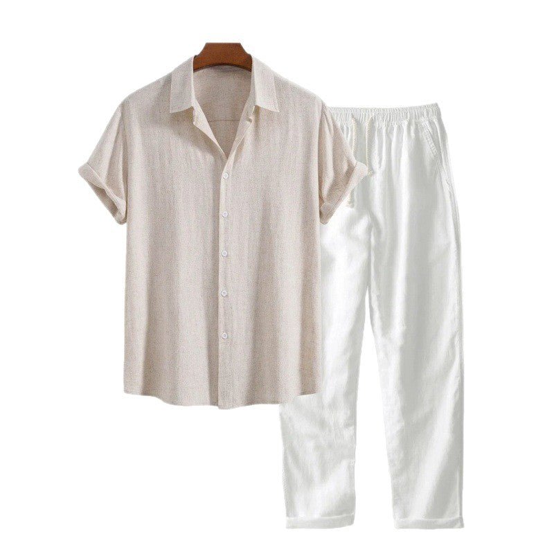 Men's Stand Collar Slim Fit Linen - Cotton Suit Set - UrbanNest Co