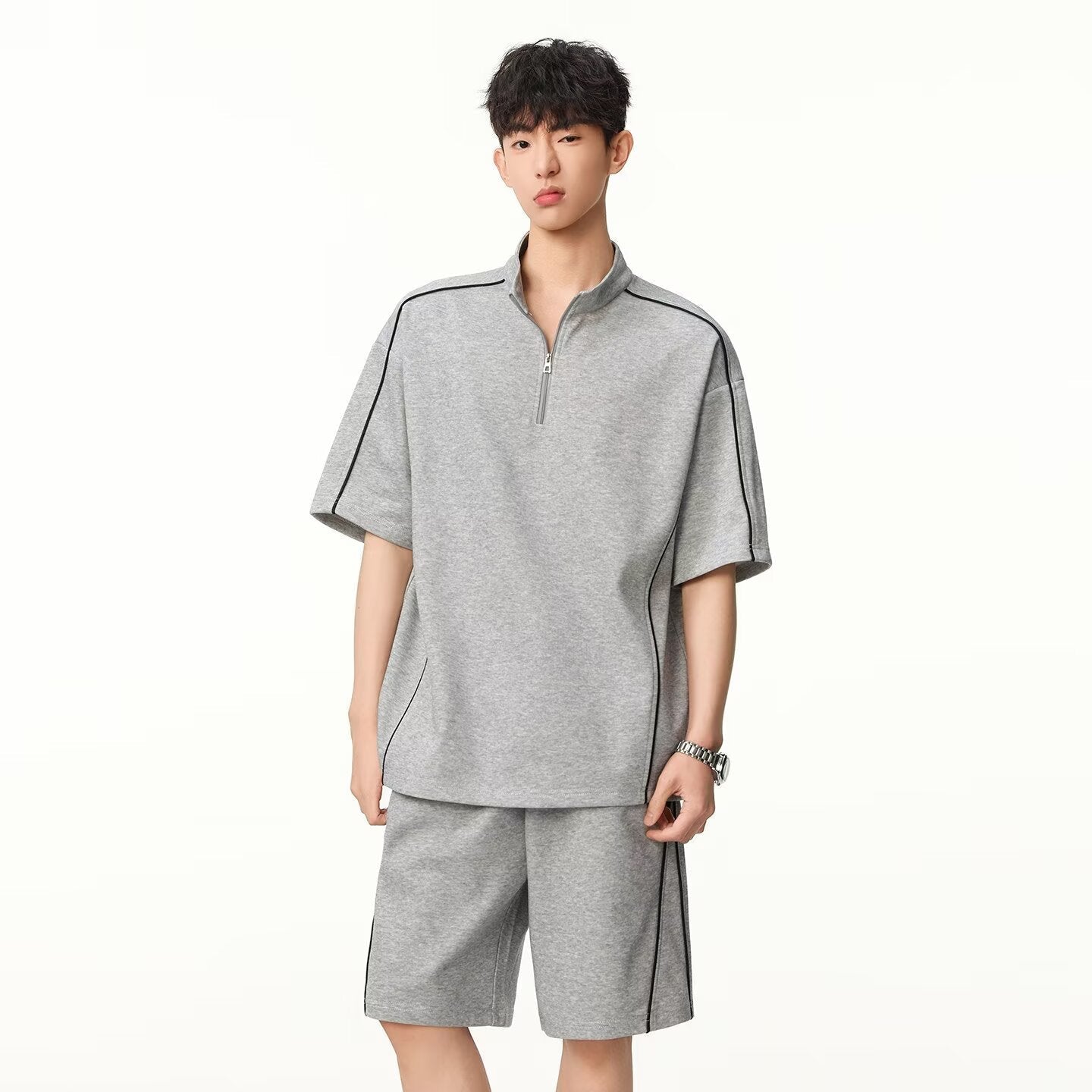 Lightweight Breathable Street - Style Striped Polo Shirt and Shorts Set for Men - UrbanNest Co