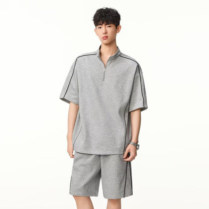 Lightweight Breathable Street - Style Striped Polo Shirt and Shorts Set for Men - UrbanNest Co