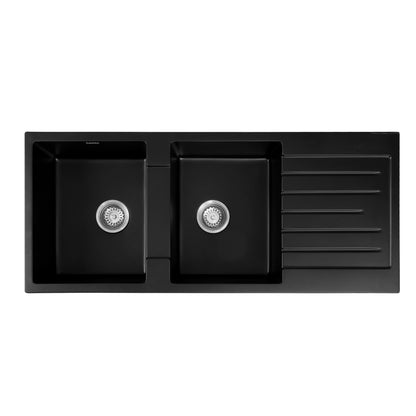 Cefito Kitchen Sink 116x50cm Granite Stone Sink Double Bowl Black - UrbanNest Co