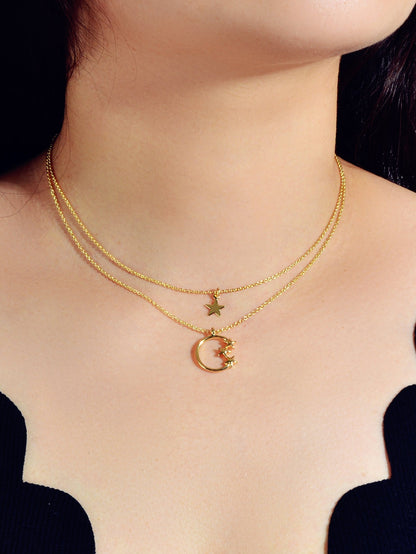 Awesome Jewelry Double layer Chain Star Circle Pendant Necklace Engagement Gift - UrbanNest Co
