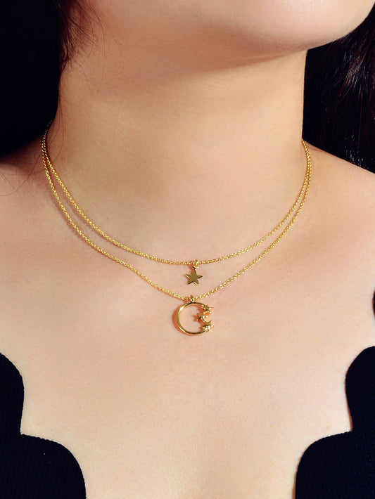 Awesome Jewelry Double layer Chain Star Circle Pendant Necklace Engagement Gift - UrbanNest Co