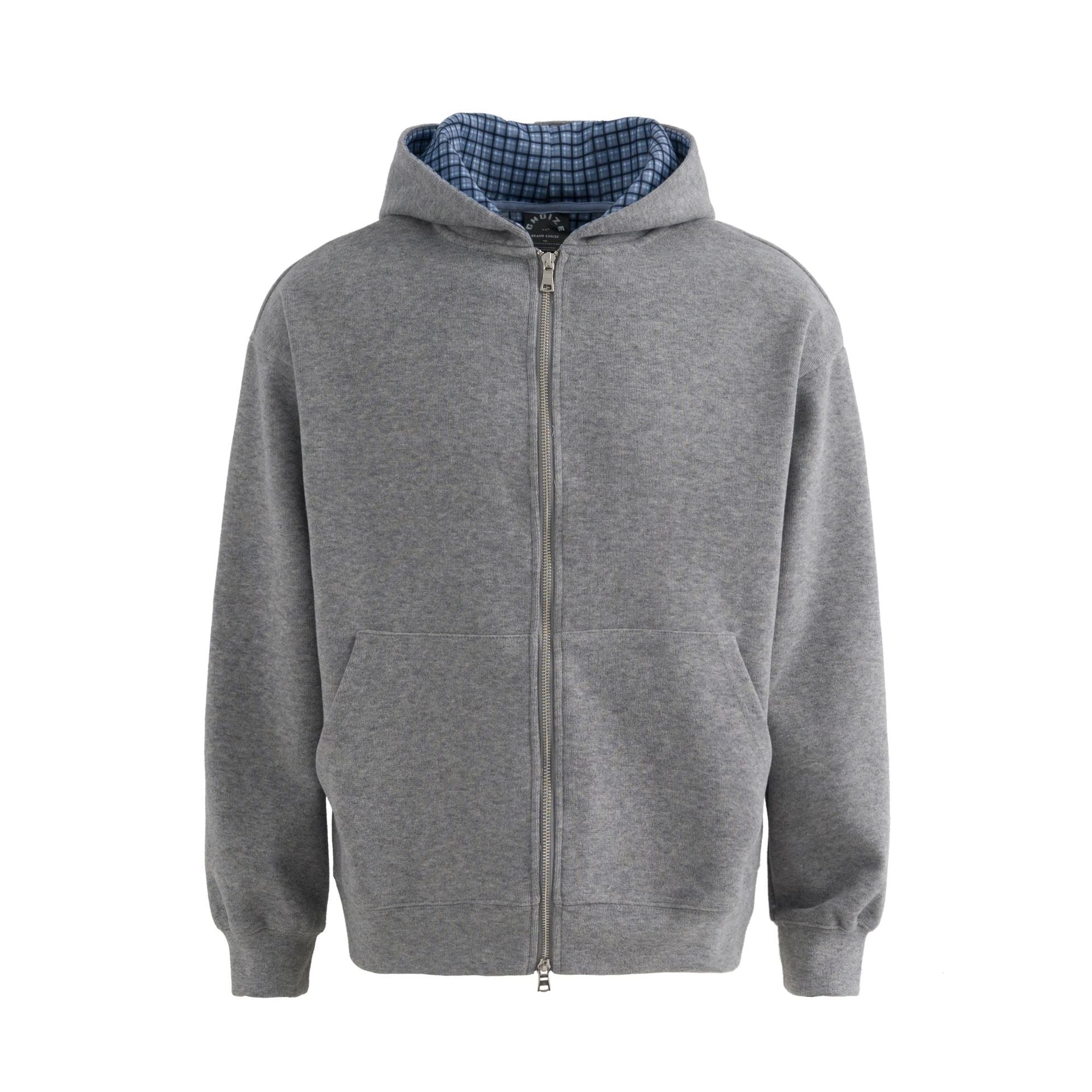 Plaid Lined Hooded Sweatshirt Jacket with Pearl Letters - UrbanNest Co