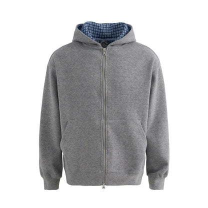 Plaid Lined Hooded Sweatshirt Jacket with Pearl Letters - UrbanNest Co
