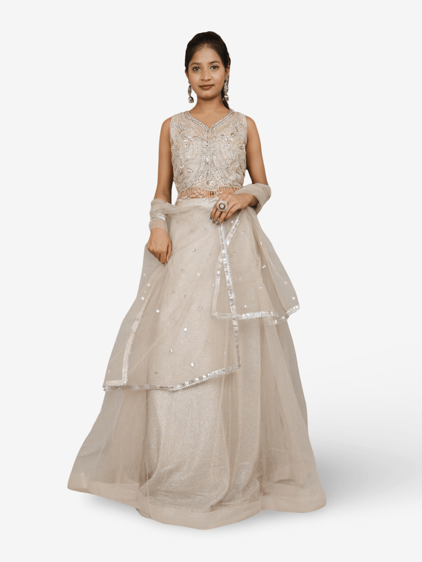 Multi color lehenga with choli peals work and sequins with dupatta for women by Shreekama - UrbanNest Co