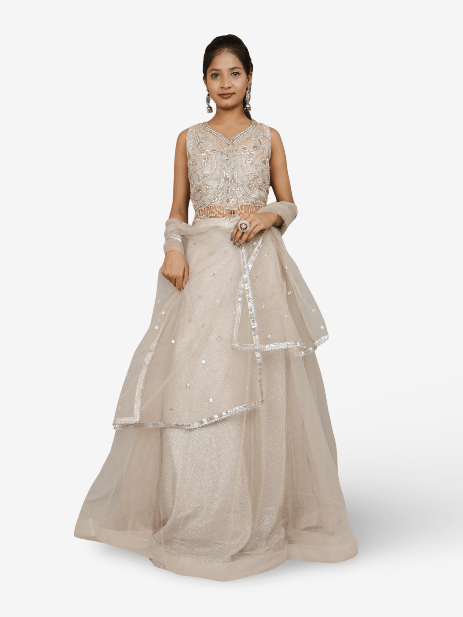 Multi color lehenga with choli peals work and sequins with dupatta for women by Shreekama - UrbanNest Co