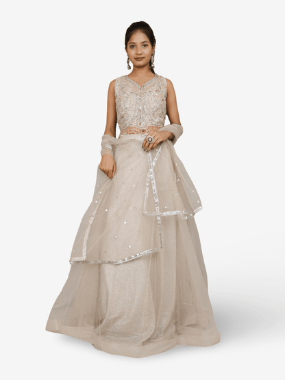 Multi color lehenga with choli peals work and sequins with dupatta for women by Shreekama - UrbanNest Co