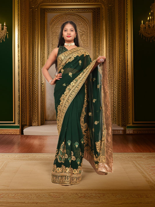 Designer Saree with Embroider & Zari Thread Work by Shreekama - UrbanNest Co
