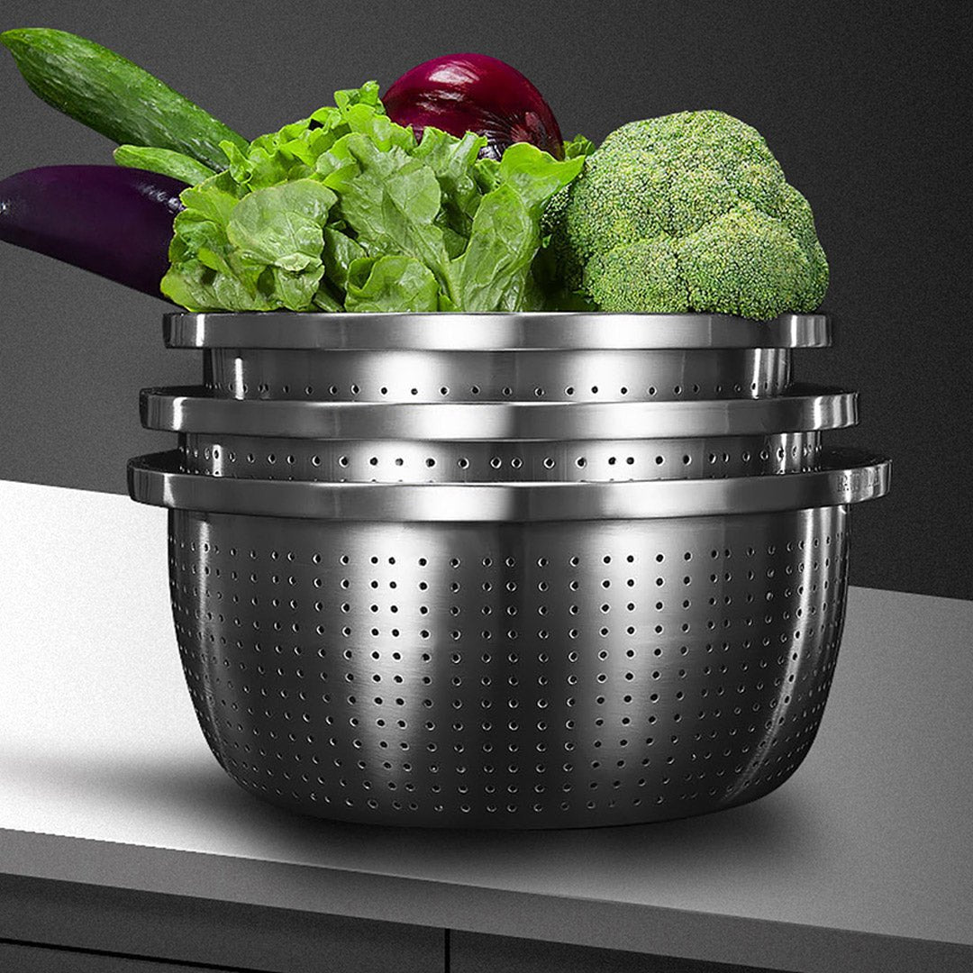 SOGA 2X Stainless Steel Nesting Basin Colander Perforated Kitchen Sink Washing Bowl Metal Basket Strainer Set of 4 - UrbanNest Co