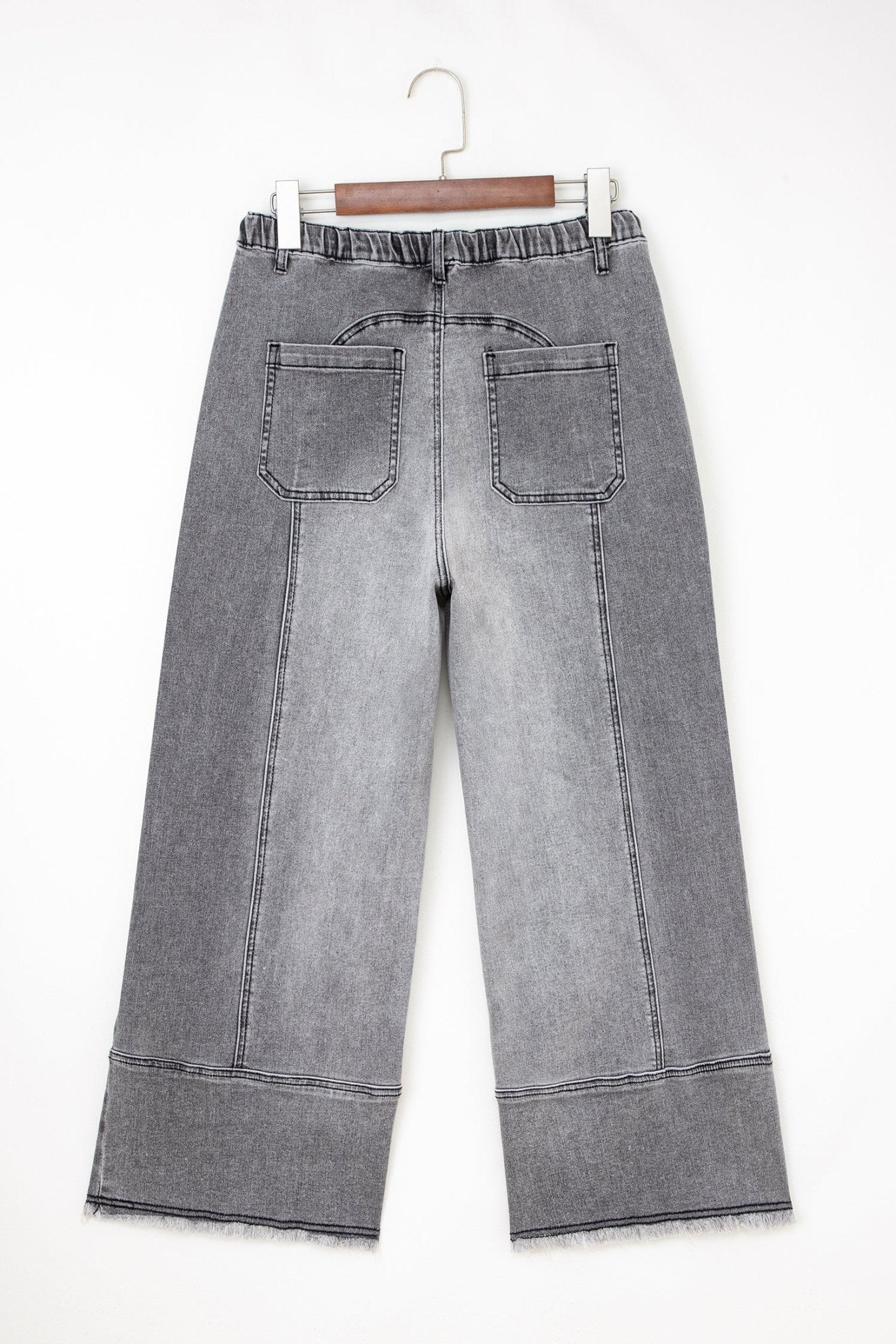 Denim Raw Hem Drawstring Wide Leg Pants - UrbanNest Co
