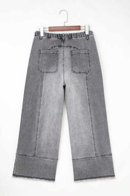 Denim Raw Hem Drawstring Wide Leg Pants - UrbanNest Co