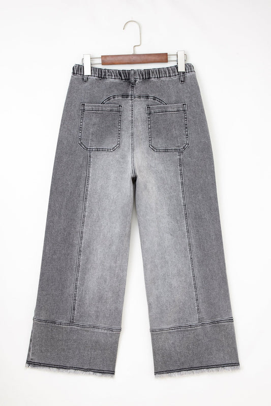 Denim Raw Hem Drawstring Wide Leg Pants - UrbanNest Co