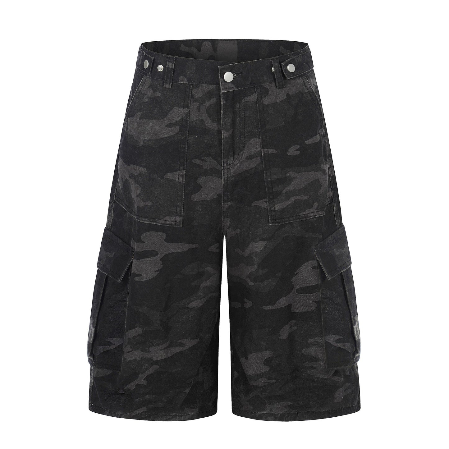 Jia Yiku 2026 American High Street camouflage workwear denim capri Pants RO Trendy Loose wide - leg midpants - UrbanNest Co