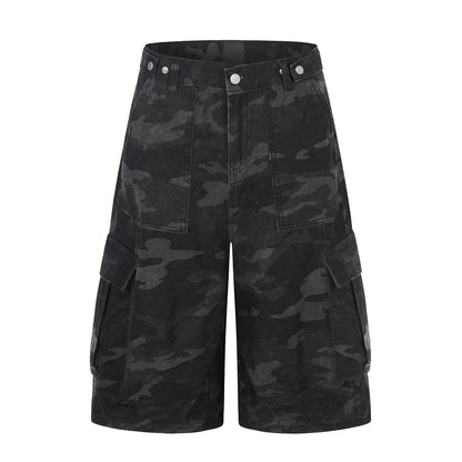 Jia Yiku 2026 American High Street camouflage workwear denim capri Pants RO Trendy Loose wide - leg midpants - UrbanNest Co