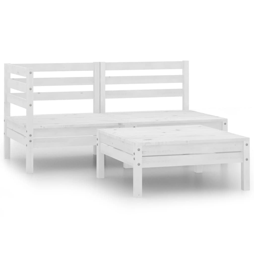 NNEVL 3 Piece Garden Lounge Set Solid Pinewood White - UrbanNest Co