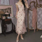 Rose Music Box Vintage Romantic Print Mermaid Dress Textured Print Dress - UrbanNest Co