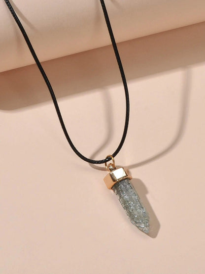 Boho Jewelry Black Leather Rope Colorful Bullet Shape Textured Pendant Necklace - UrbanNest Co