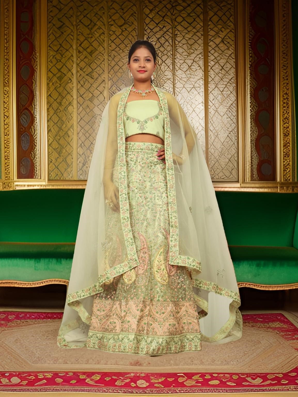 Semi - Stitched Lehenga with Embroidery & Zari Thread Work by Shreekama - UrbanNest Co