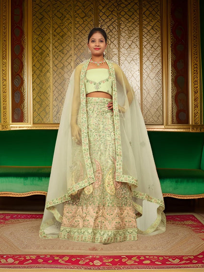 Semi - Stitched Lehenga with Embroidery & Zari Thread Work by Shreekama - UrbanNest Co