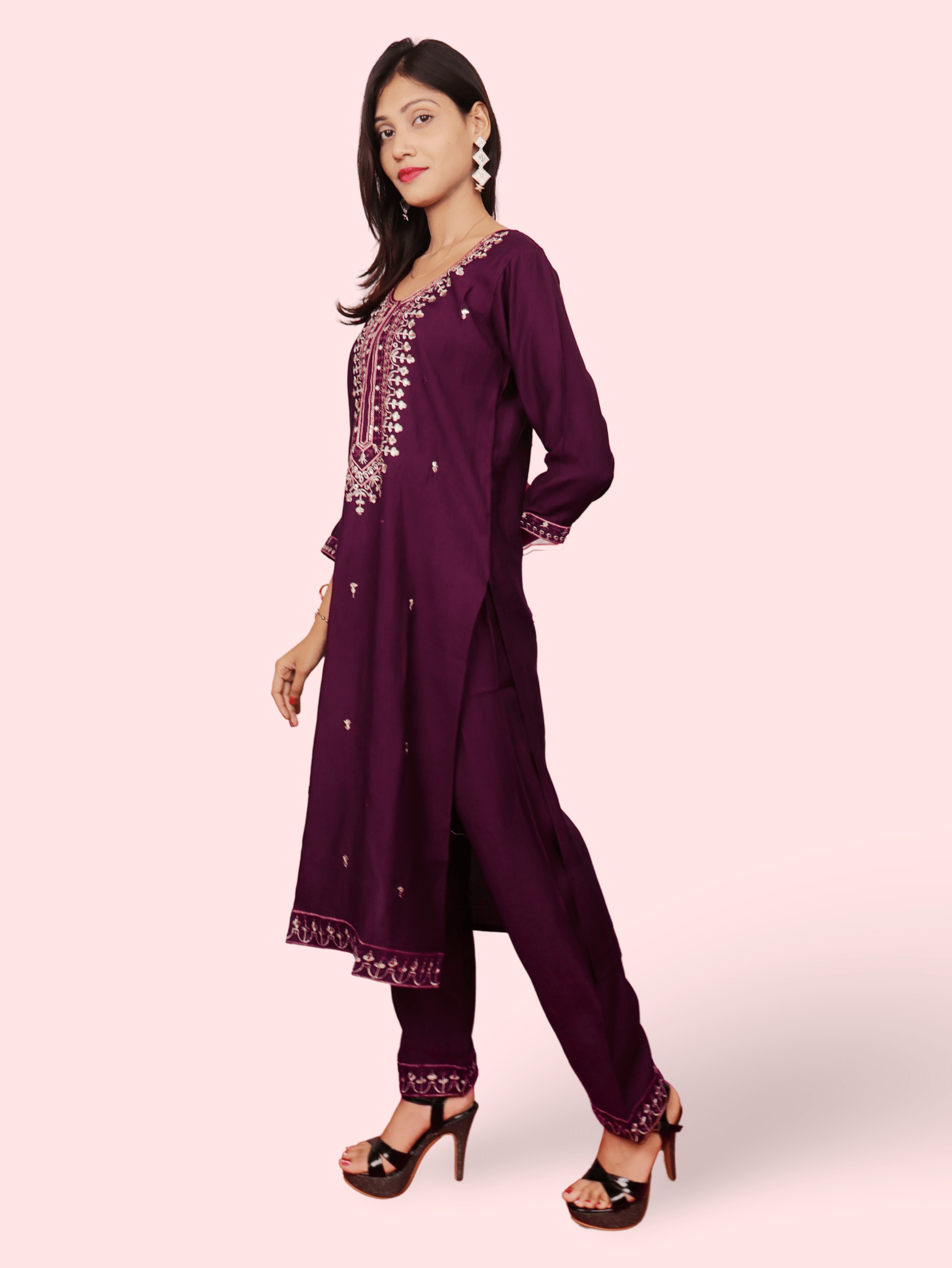 Rayon - Cotton Embroidered Straight Kurti with Pant and Dupatta - UrbanNest Co