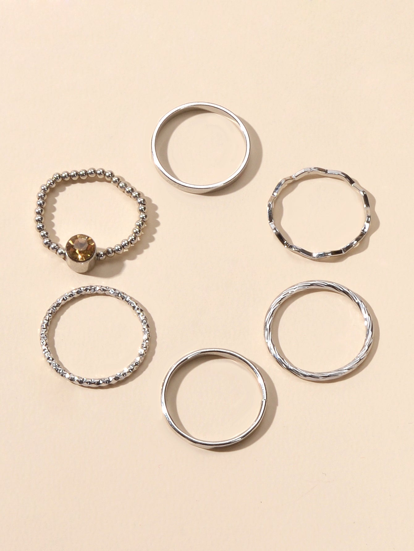 Stackable 6 pcs Rhinestone Decor Silver Finger Ring set Multiple Rings Bulk Pack - UrbanNest Co