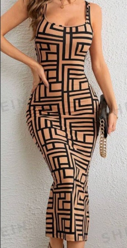 Allover Geo Print Tank Bodycon Dress - UrbanNest Co