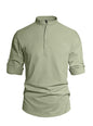 Men's Cotton Linen Henley Collar Solid Color Lightweight Long Sleeve Button - Down Shirt - UrbanNest Co