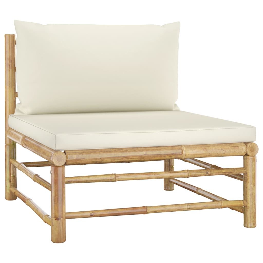 NNEVL 5 Piece Garden Lounge Set with Cream White Cushions Bamboo - UrbanNest Co