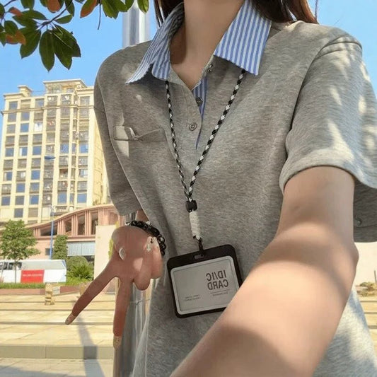 fake two - piece spliced polo shirt short sleeve - UrbanNest Co