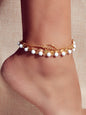 1 pc Foot Beach Jewellery Gold Silver Multi - layer Chain White Beads Leaf Anklet - UrbanNest Co