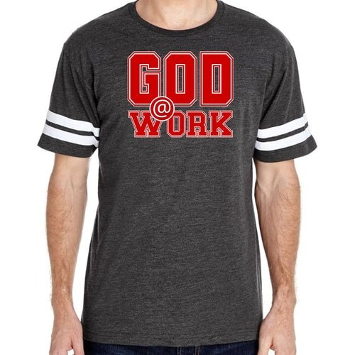 Mens Vintage Sport T-shirt God @ Work Red and White Print - UrbanNest Co