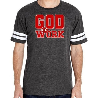 Mens Vintage Sport T-shirt God @ Work Red and White Print - UrbanNest Co