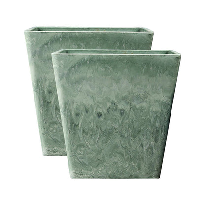 SOGA 2X 27cm Green Grey Square Resin Plant Flower Pot in Cement Pattern Planter Cachepot for Indoor Home Office - UrbanNest Co