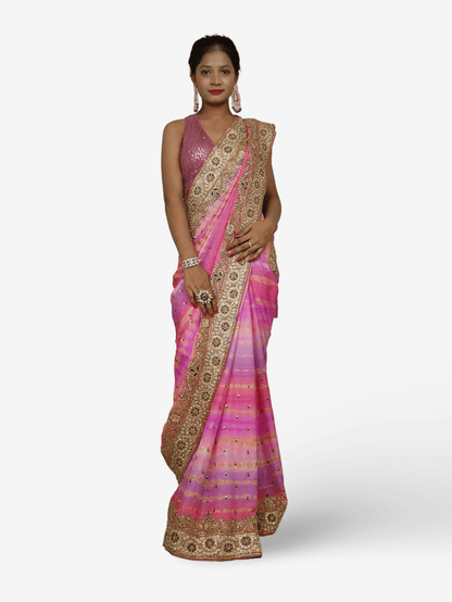 Designer Saree with Kundan & Cut Dana Work by Shreekama - UrbanNest Co