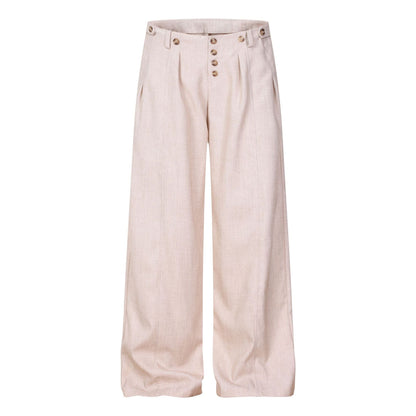 Multi - Button Straight Leg Pants Women High Waist Drape Loose Slimming Wide Leg Casual Floor - Length Pants - UrbanNest Co