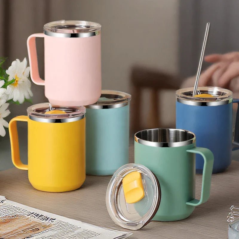 Stainless Steel Insulated Coffee Mug – 450 ml (Double - Wall Vacuum, Handle & Lid) - UrbanNest Co