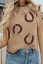 Western Horseshoe Ribbed Knit Sweater Top - UrbanNest Co
