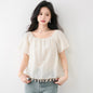 Cute Square Neck Fringe Sequin Short Sleeve Shirt for Women, Sweet Lace Baby Doll Top - UrbanNest Co