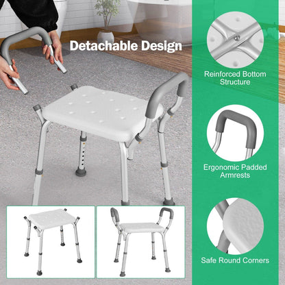 NNECW Bath Chair Shower Bench with Detachable Padded Arms for Seniors - UrbanNest Co