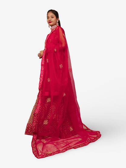 Semi - Stitched Lehenga with Soft Net Fabric & Zari Thread Work by Shreekama - UrbanNest Co