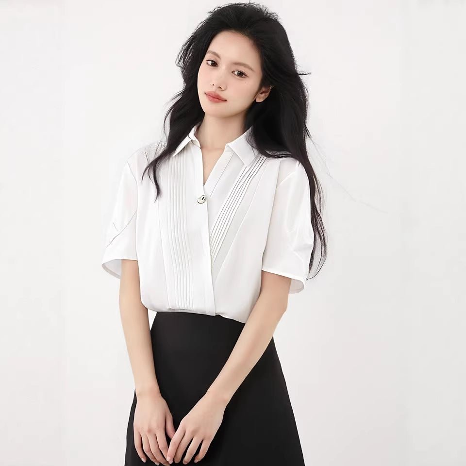 White V - Neck Blouse for Women, Elegant Office Wear, Stylish and Unique Top for Teaching Certification Interview - UrbanNest Co