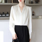 Versatile Shirt for Women Long Sleeve V - Neck Design Elegant Office Wear Minimalist Inner Top - UrbanNest Co