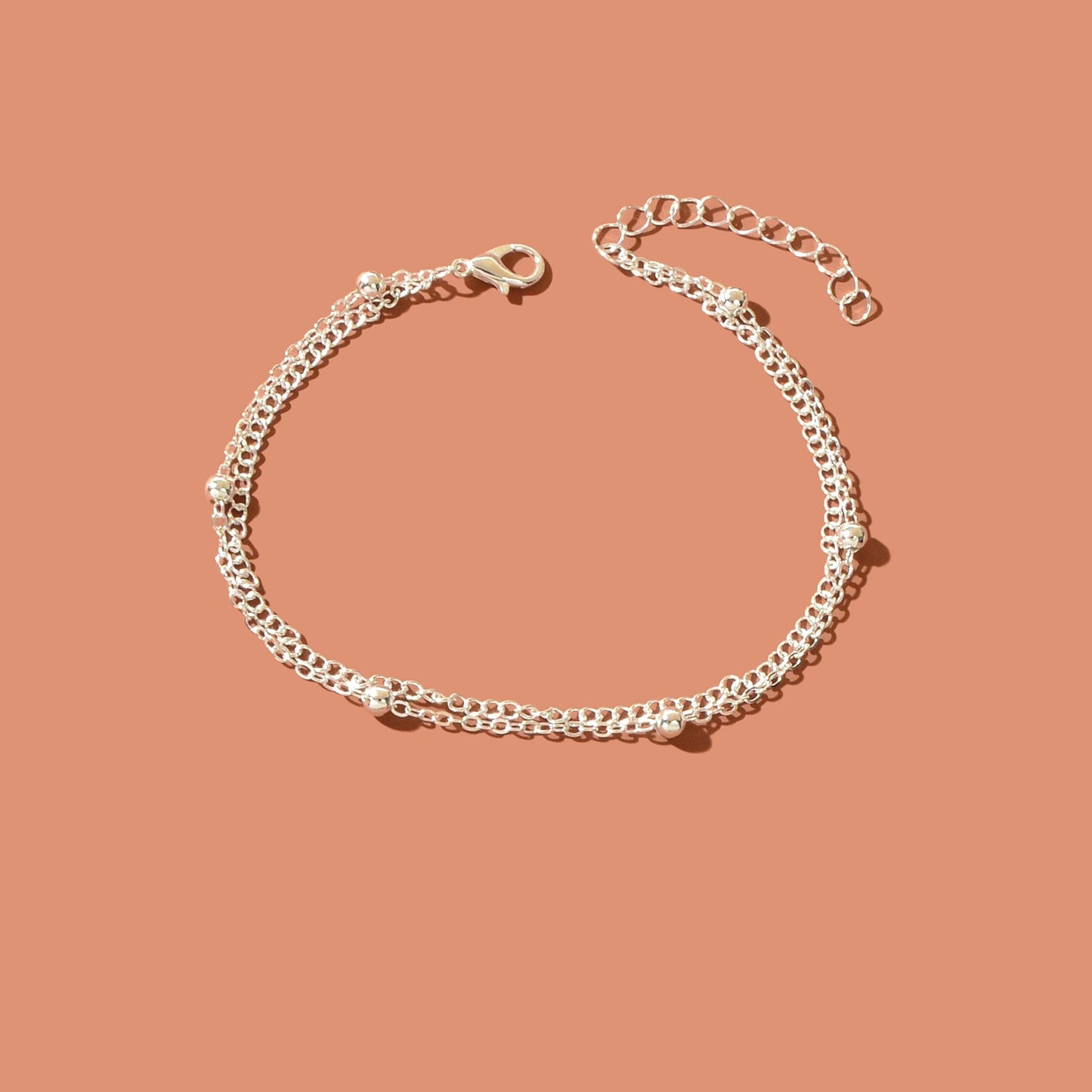 Beach Double layer Silver Bead Chain Anklet Bracelet Chic Dainty Foot Jewellery - UrbanNest Co